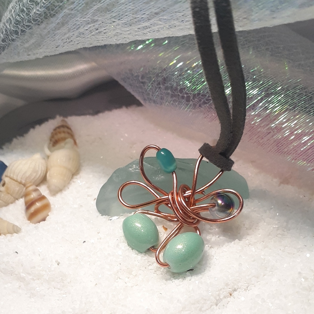 Wire &Glass bead pendant- handmade